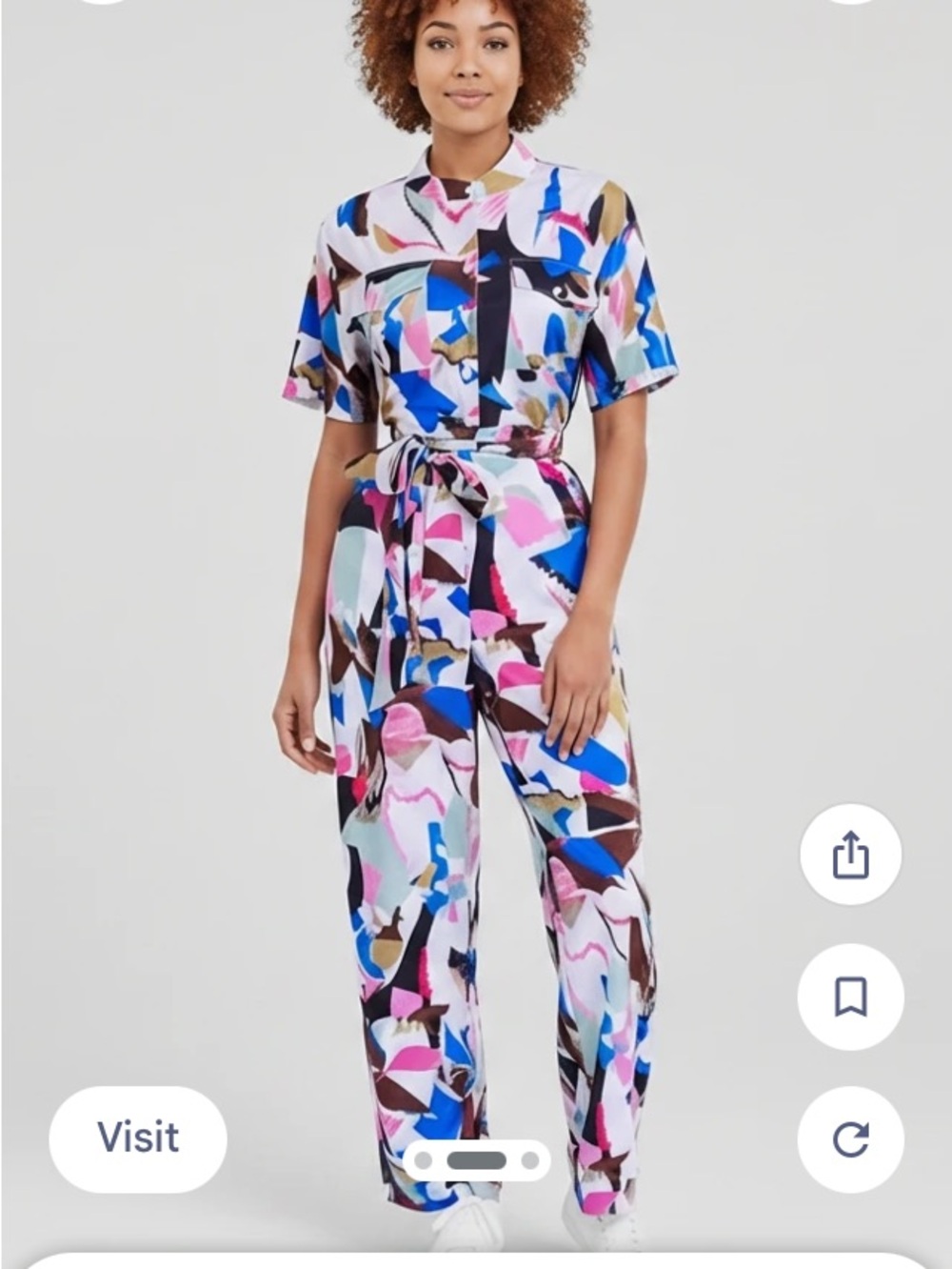 Abstract Multicolor Short-Sleeve Tie-Waist Jumpsuit